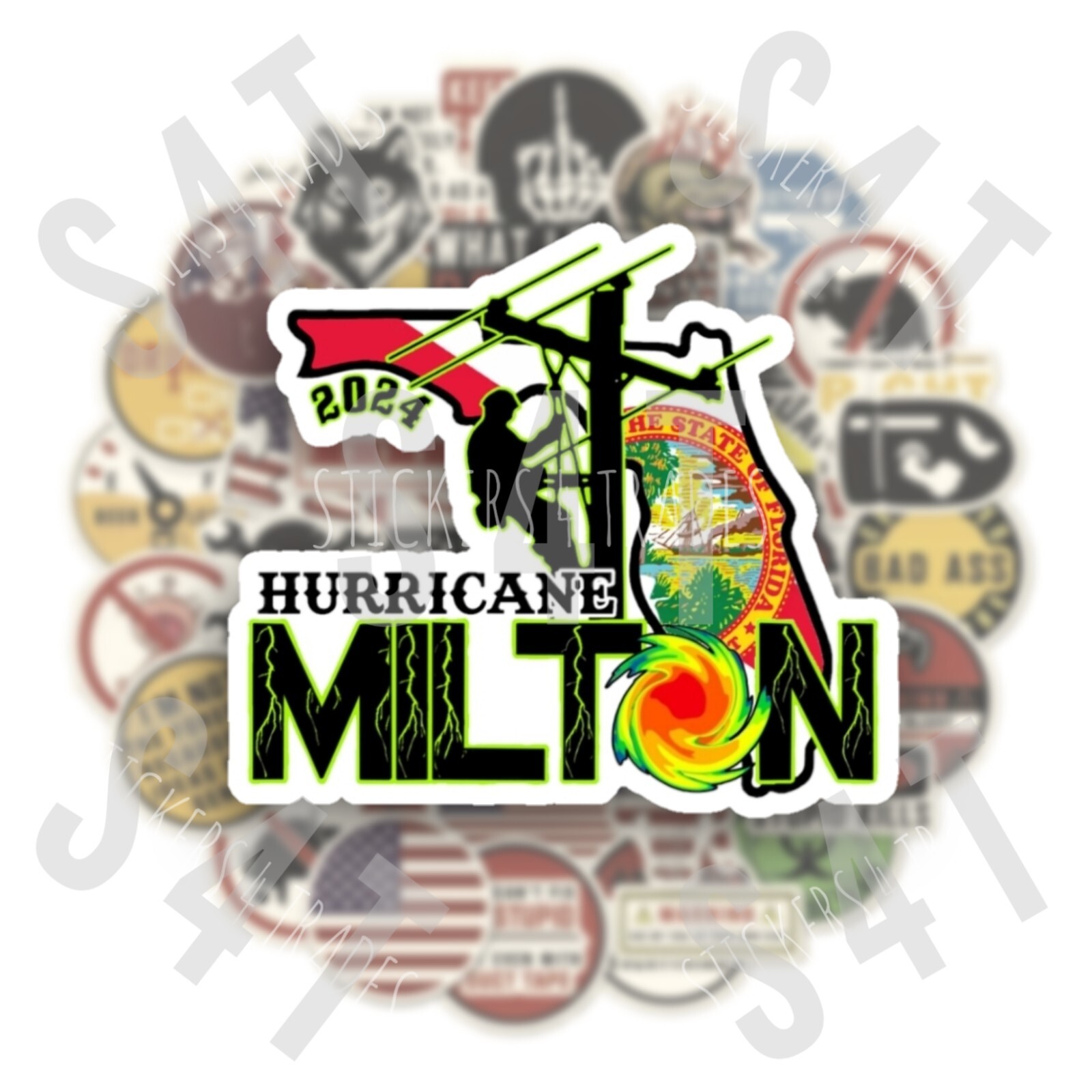 2024 Hurricane Milton Florida Lineman Hard Hat Sticker Storm Decal Crew