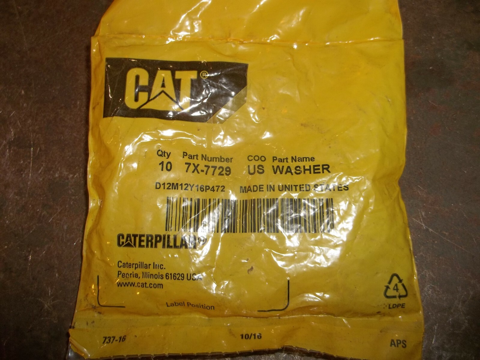 CAT CATERPILLAR 7X-7729 WASHER QTY 10 (BIN139)