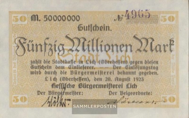 Lich Inflationsgeld City Lich uncirculated 1923 50 Million Mark
