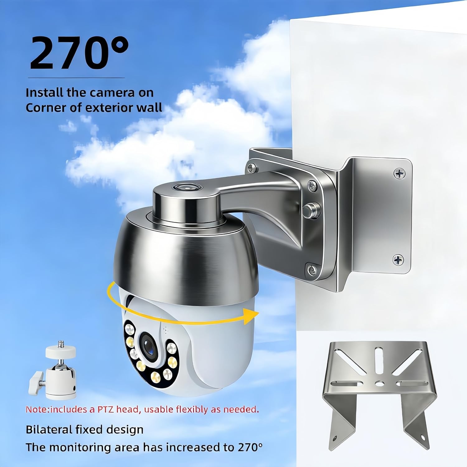 Security Camera Corner Mount Bracket 90 Degree with Ball Head Adapter PTZ Cam