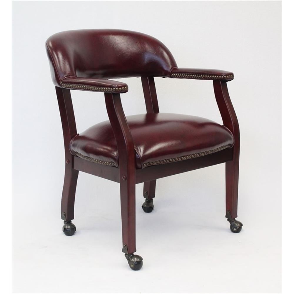 Maklaine Faux Leather Executive Mobile Guest Chair in Burgundy