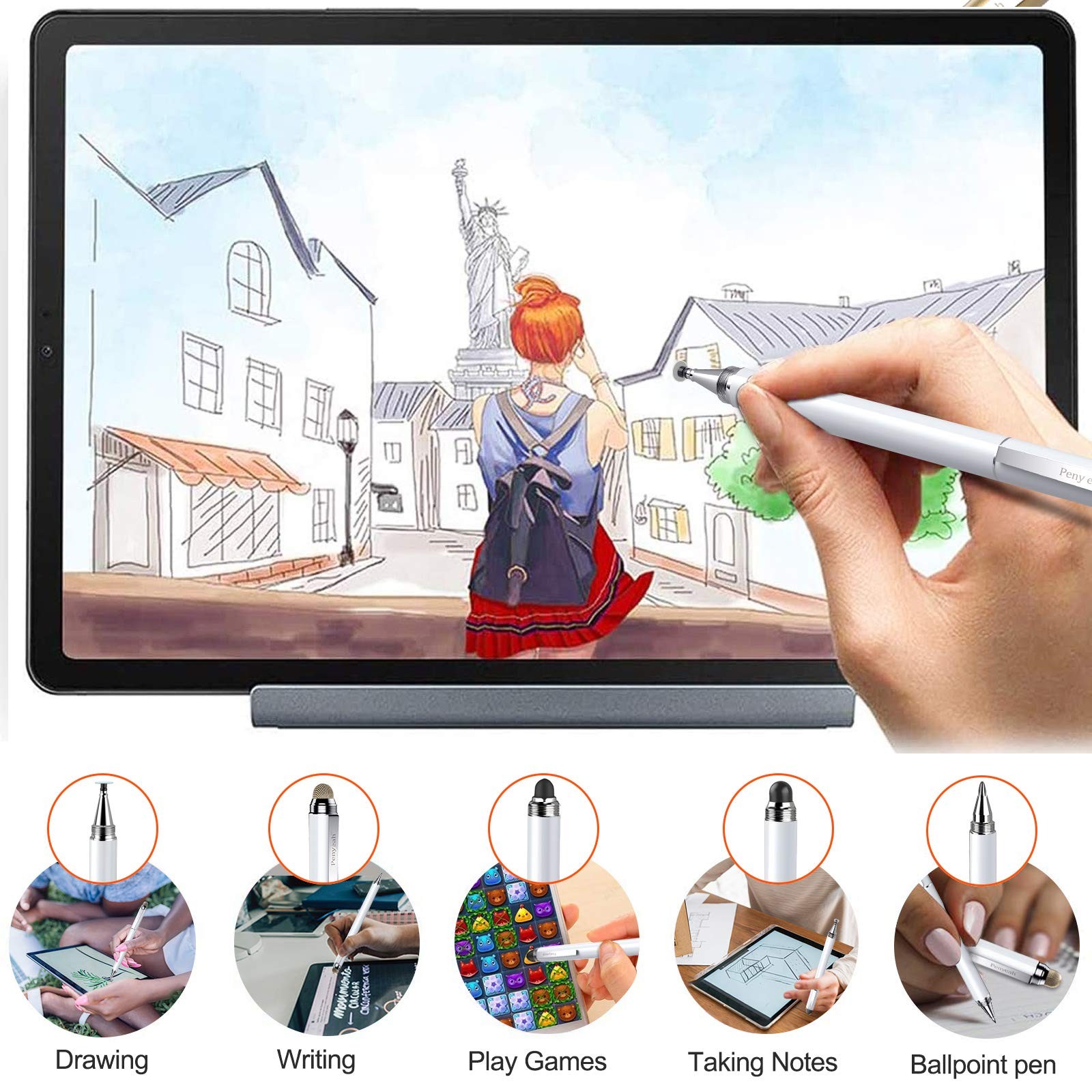 Stylus Pen for Touchscreen - Versatile 4 in 1 High Sensitivity and White