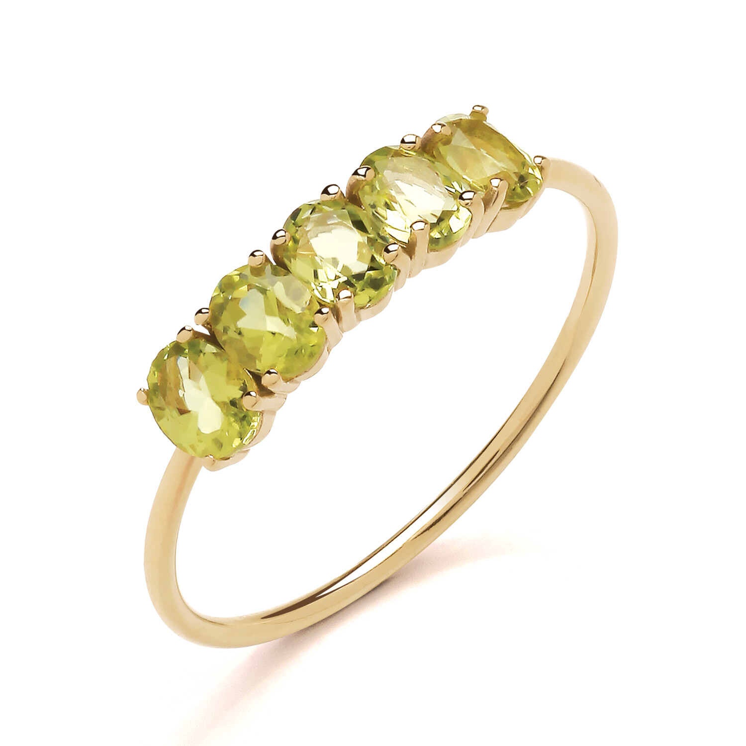 9ct Yellow Gold Natural Peridot 5 Stone Eternity Ring size K to S