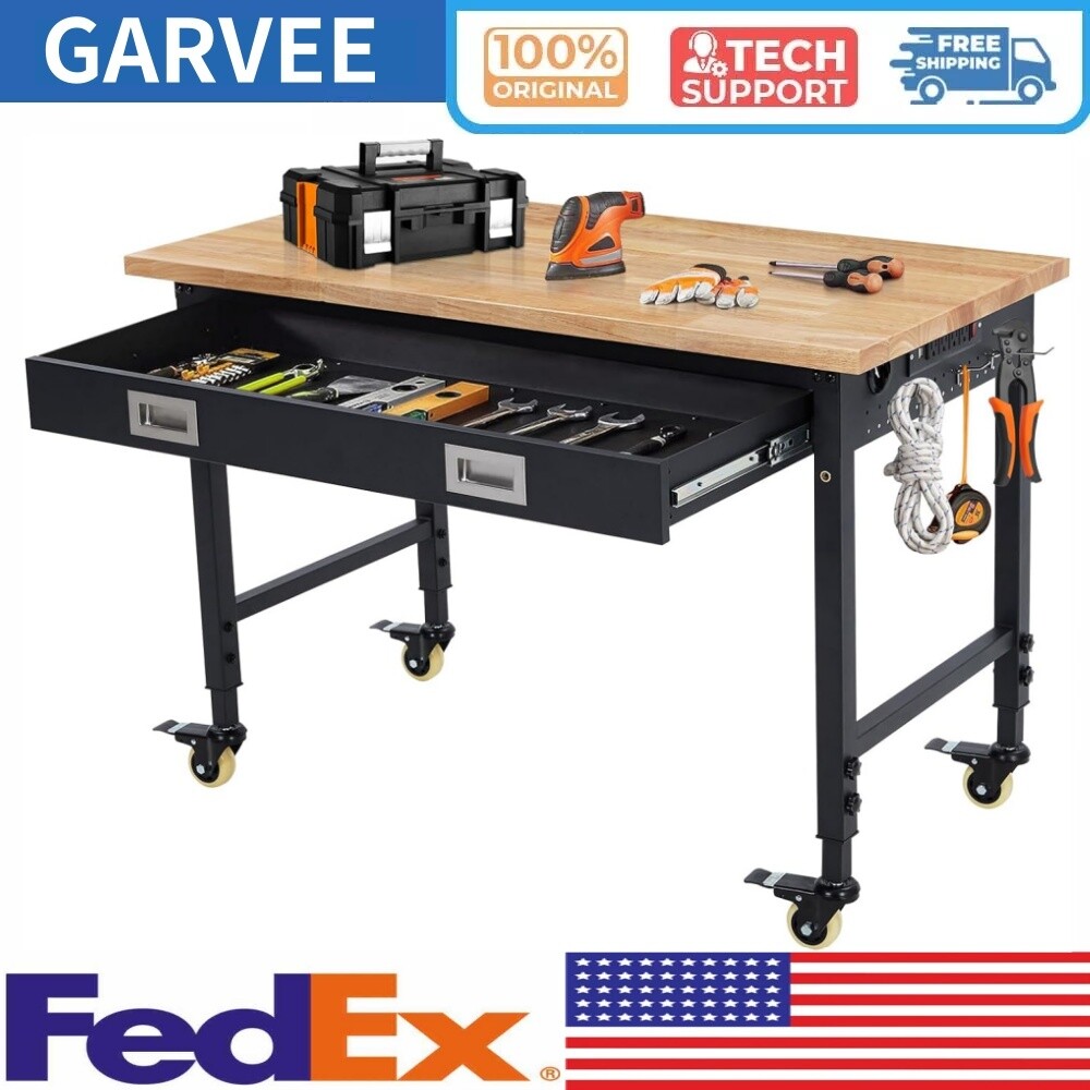 48" Adjustable Workbench Heavy Duty Workstation 2000 LB Load Capacity W/Drawer