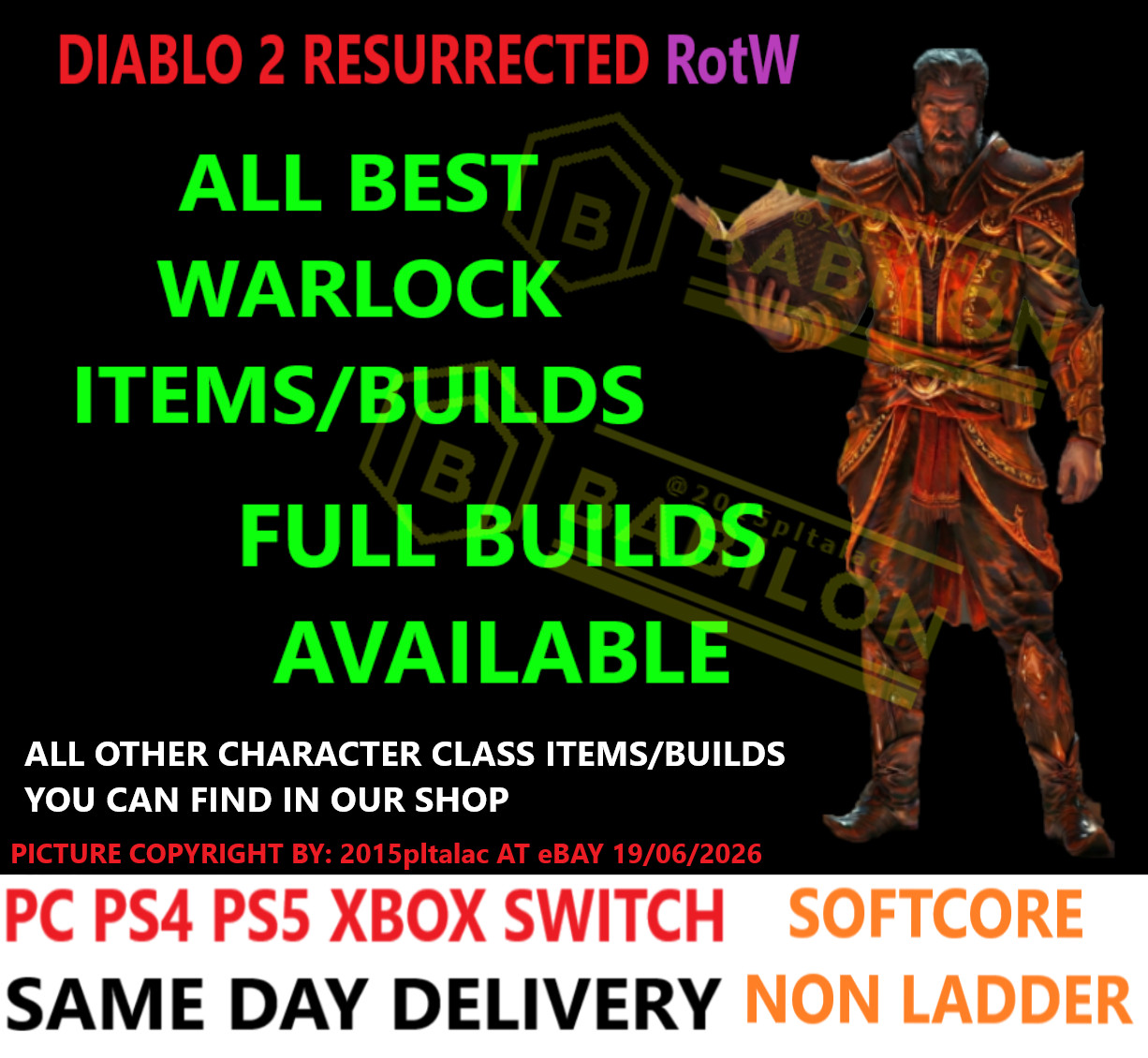 ✅PC PS4 PS5 XBOX SWITCH✅ WARLOCK ALL BEST ITEMS BUILD DIABLO 2 RESURRECTED D2R