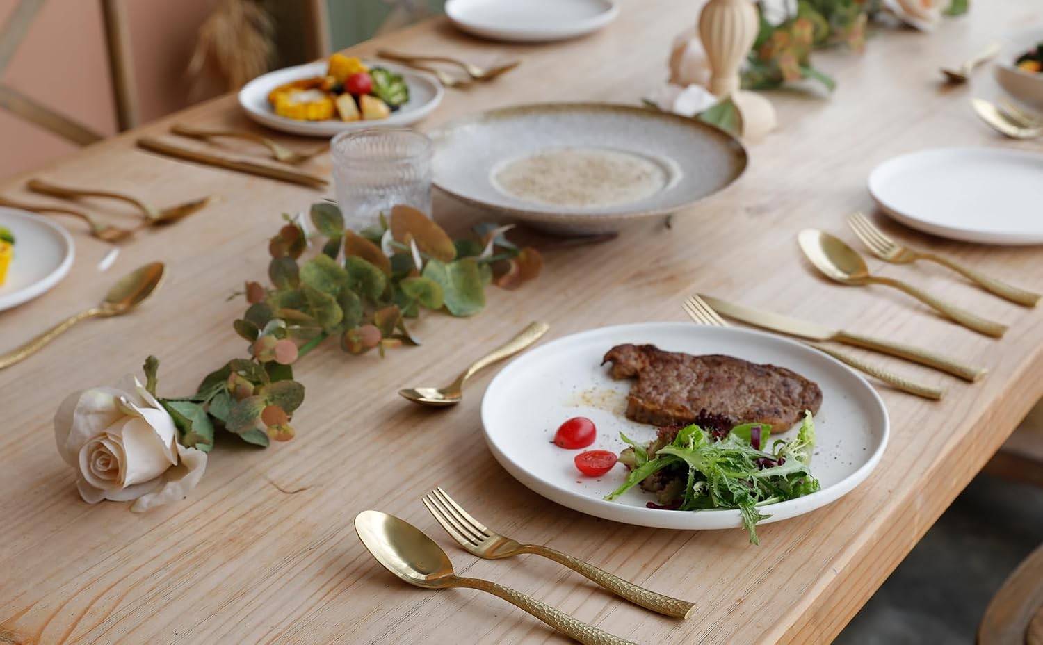 Gold Silverware Set Flatware Set Matte Finished Stainless Steel Hammered Heavy