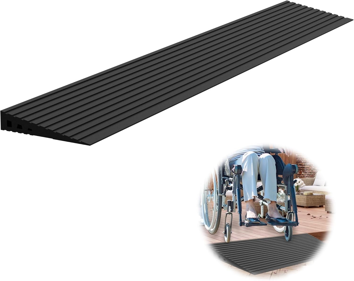 1" Rise Rubber Threshold Ramp for Doorways - Non-Slip, Durable, 35.5" wide