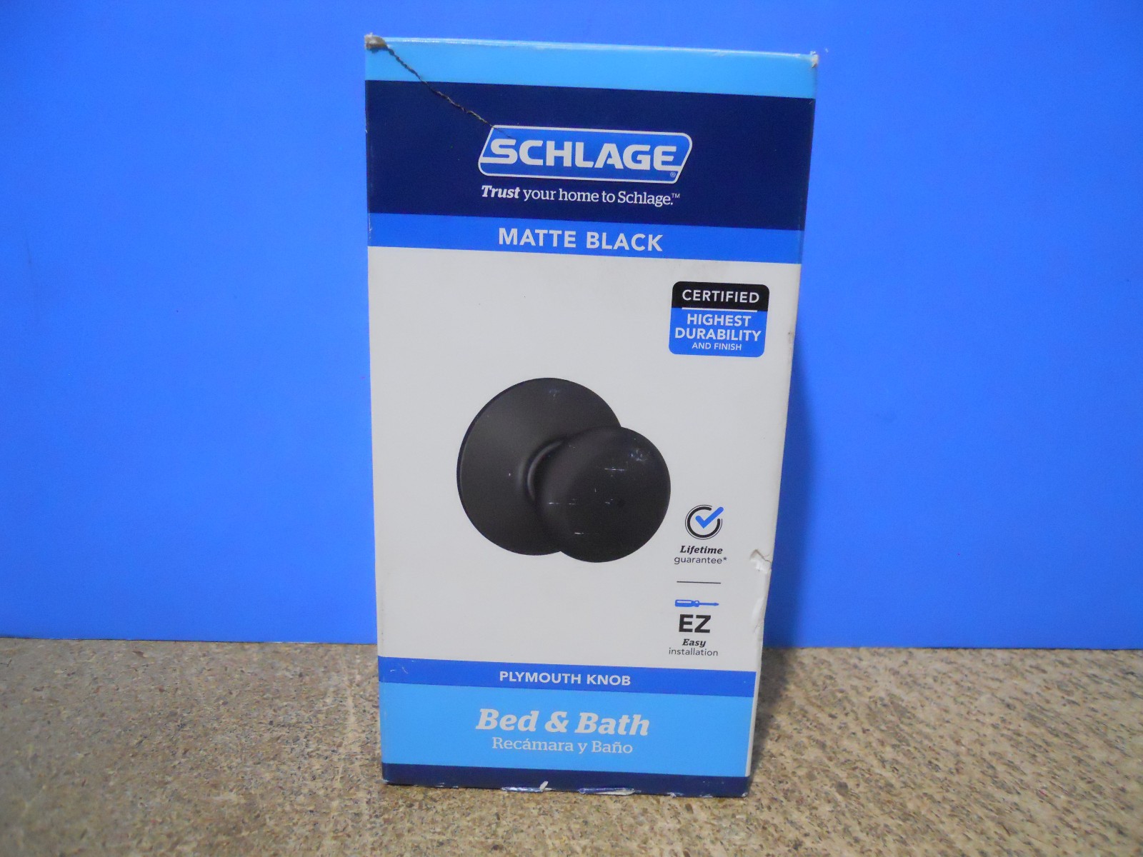 Schlage Plymouth Bed & Bath Door Knob Matte Black F40 PLY 622