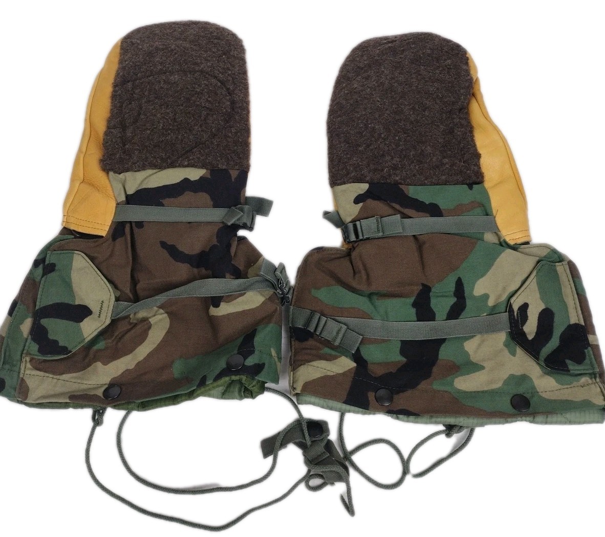 Woodland Extreme Cold Weather Mittens Large USGI NOS Camo ~ Wool Leather LINED