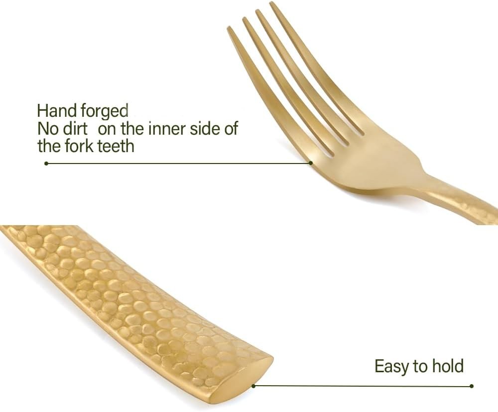 Gold Silverware Set Flatware Set Matte Finished Stainless Steel Hammered Heavy