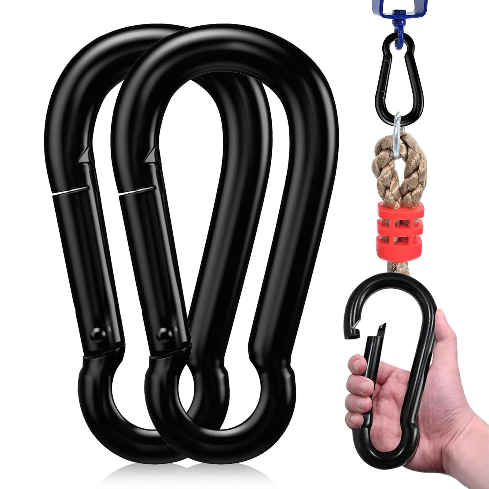 Locking Carabiner Clip Heavy Duty 500lbs Capacity Carbon Steel 2 PCS