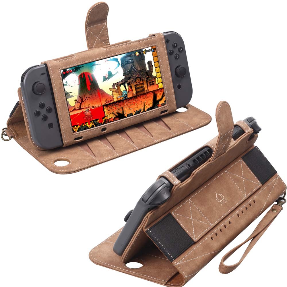 PU-Leather Case for Nintendo Switch OLED with Multi-Card Slot Stand Wristband