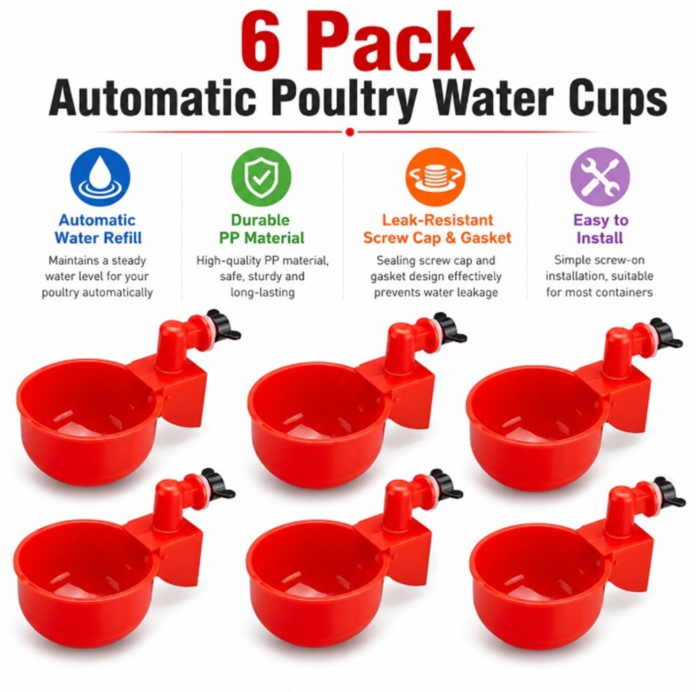 6 Pack Automatic Chicken Waterer Cups Poultry Drinking Cups for Hens Coop