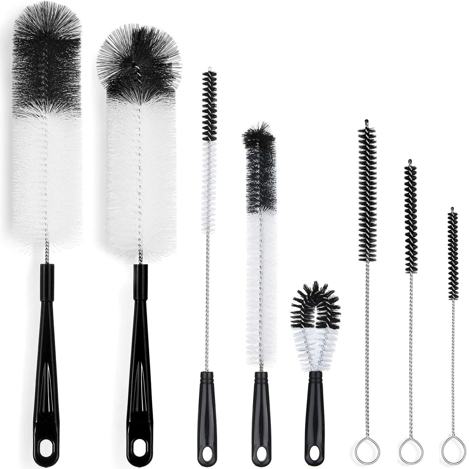 ALINK 8-Pack Bottle Cleaning Brush Set - Long 5 Piece Assortment, Black