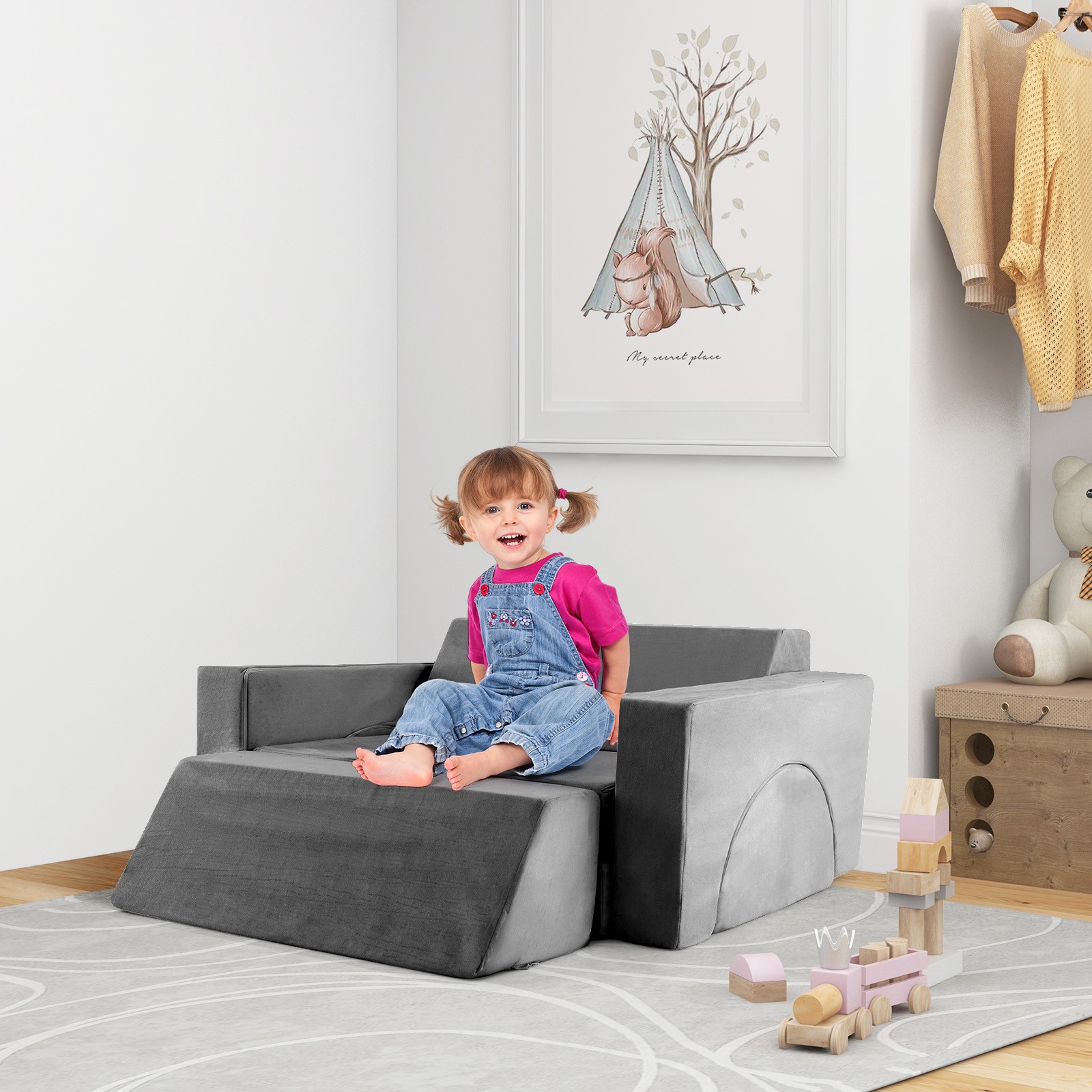 Indoor Kids Modular Play Sofa 8 PCS w/ Detachable Cover for Playroom & Bedroom