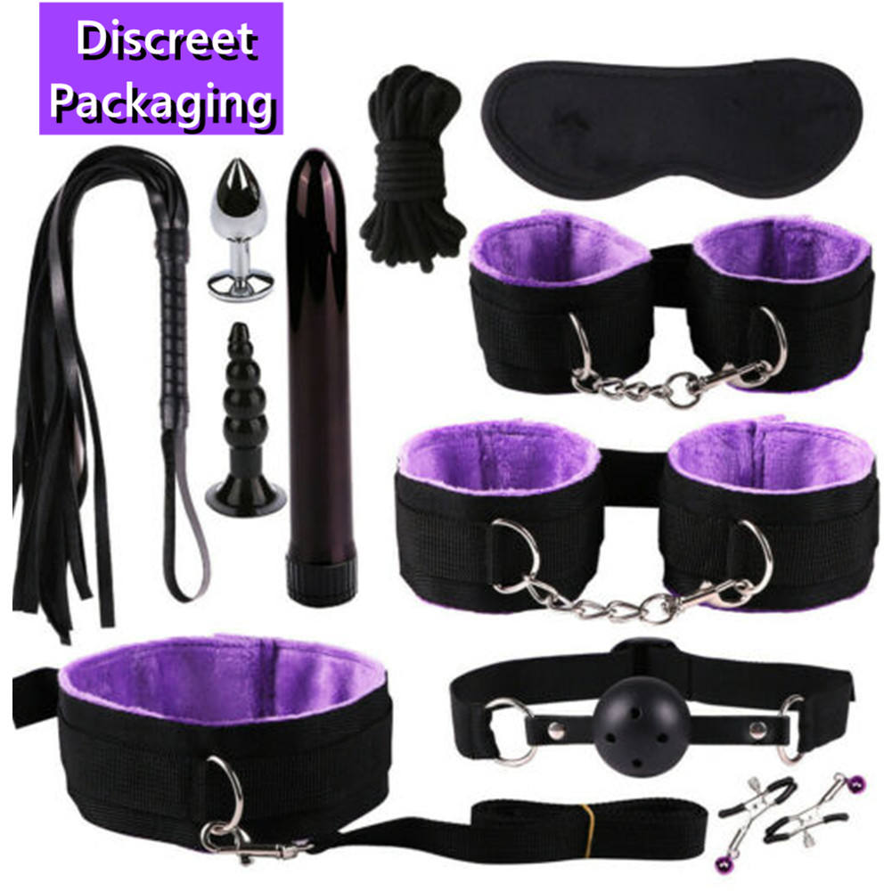 11PCS-Bandage-BDSM-Set-Anal-Plug-Handcuffs-Strap-Whip-Rope-Kit-Couples-Sex-Toys