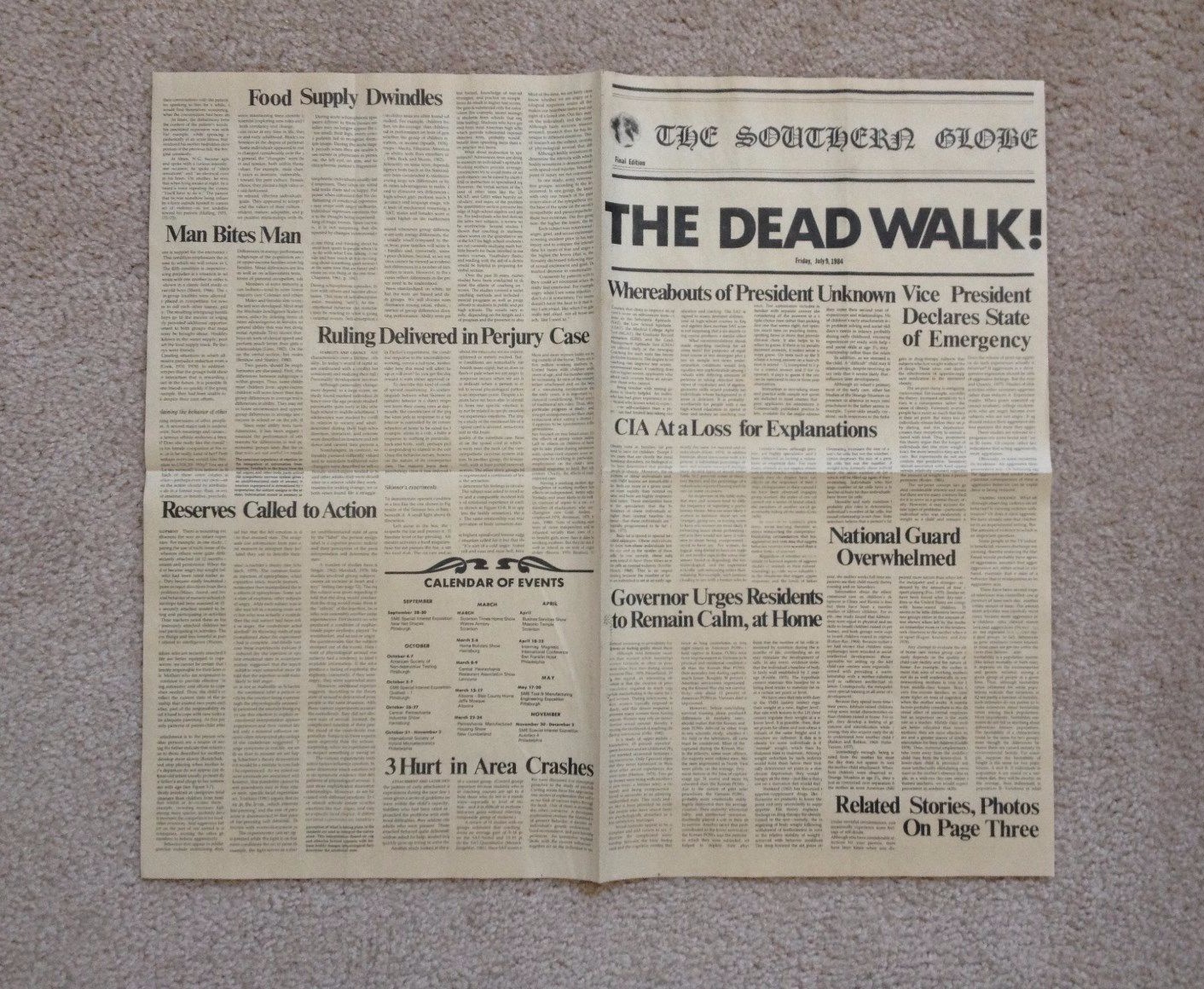 DAY OF THE DEAD 1985 The Dead Walk PROP Newspaper Replica ROMERO Stranger Things