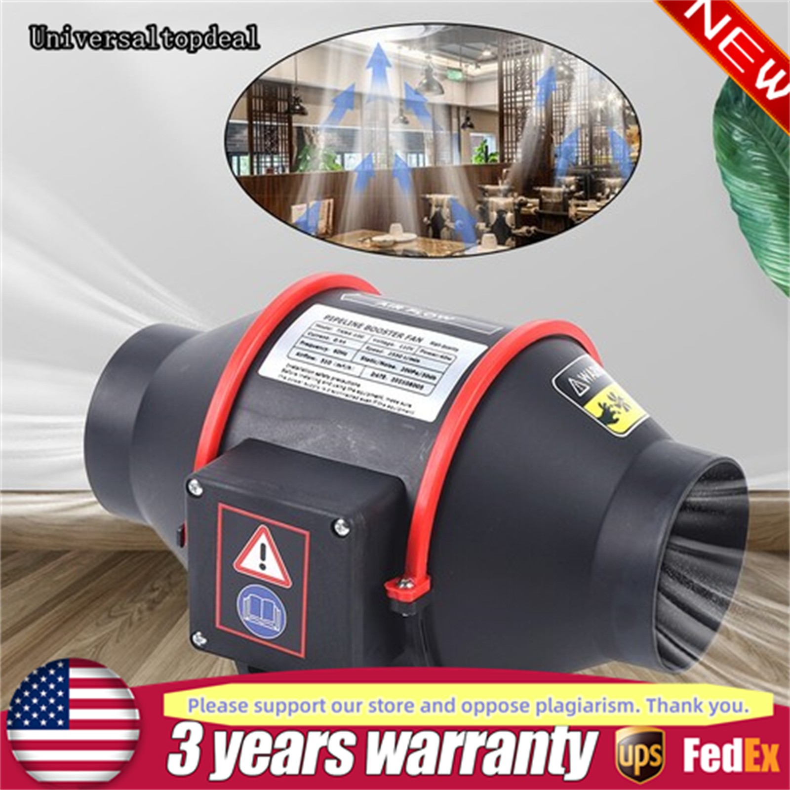 4'' 310 CFM Silent Exhaust Inline Duct Fan Ventilation Blower Fan Air Circulatio