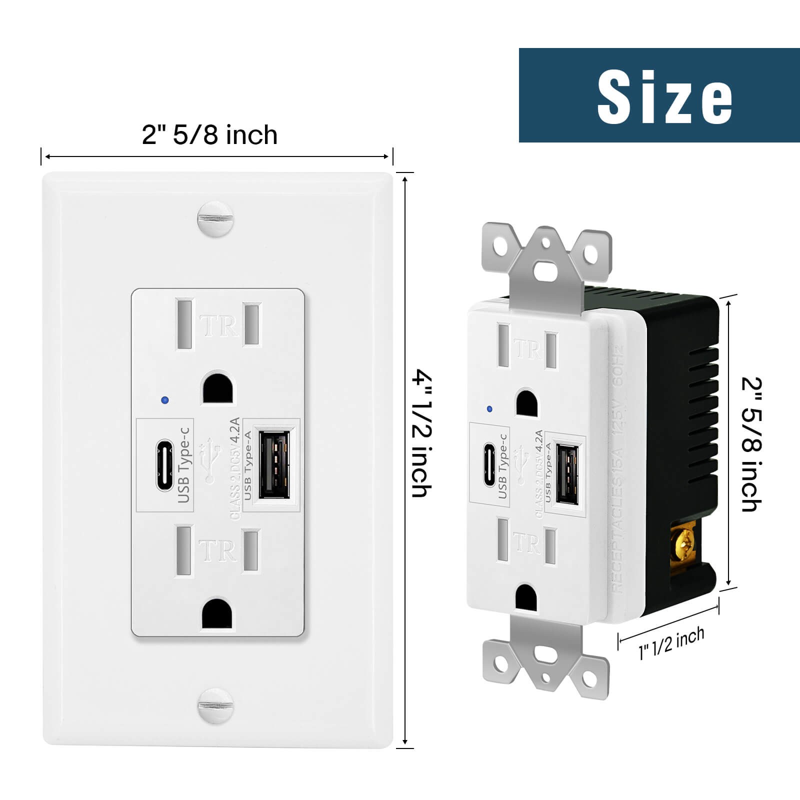 3 x Electrical Socket 4.2A USB White Wall Receptacle with LED Indicator,15A/125V