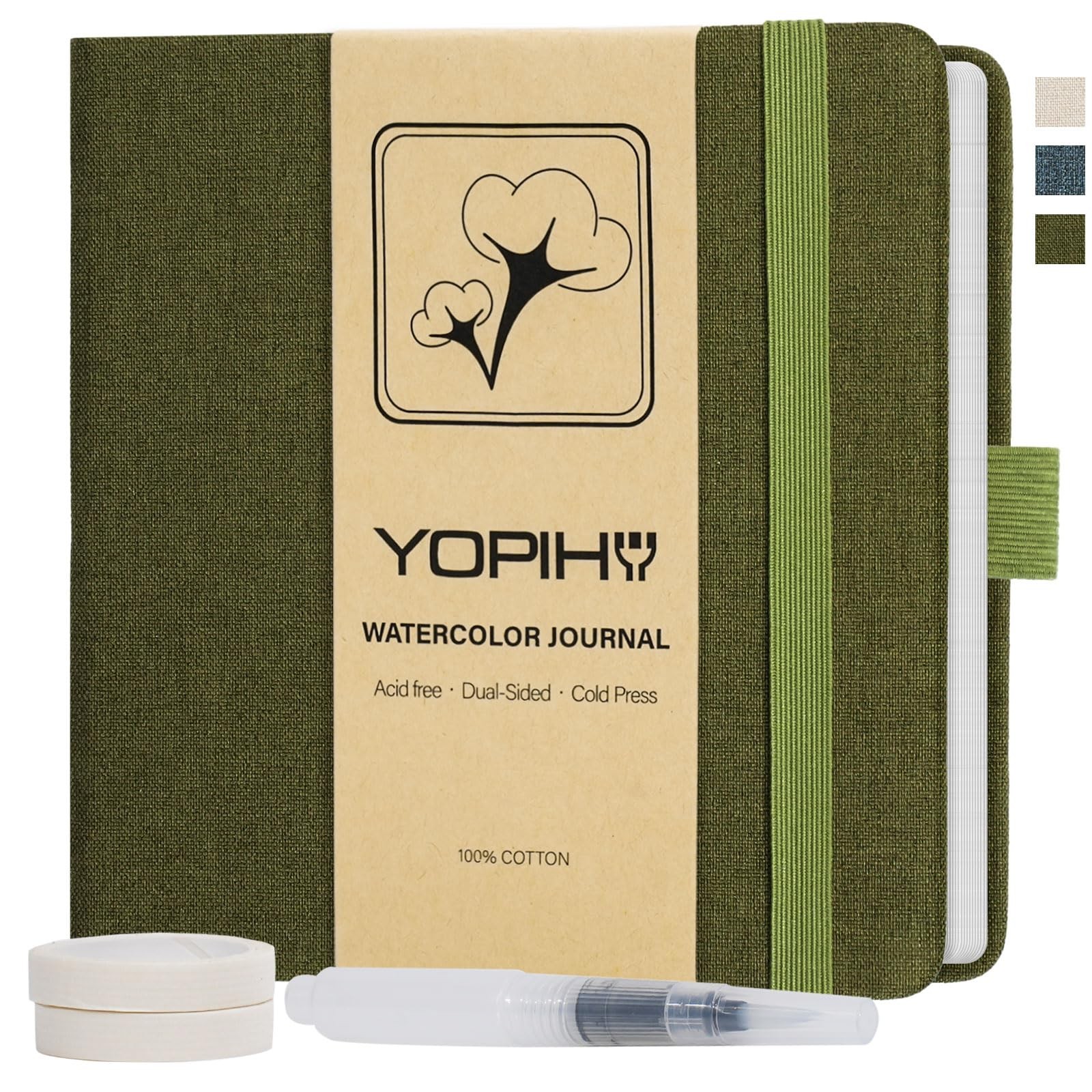 Green Artists Linen Cold Press Watercolor Sketchbook Journal 300GSM 5.5x5.5"