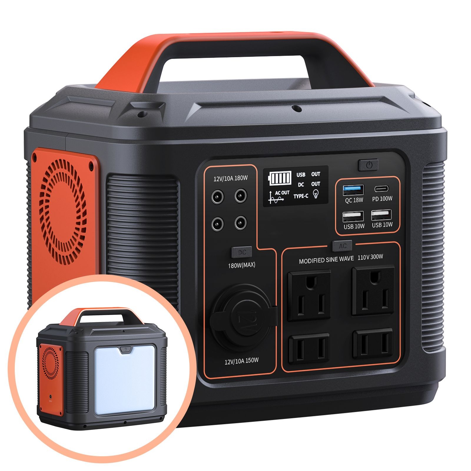 Portable Power Station, 296Wh 80000mAh Lithium Battery with 300W (600W Surge) AC