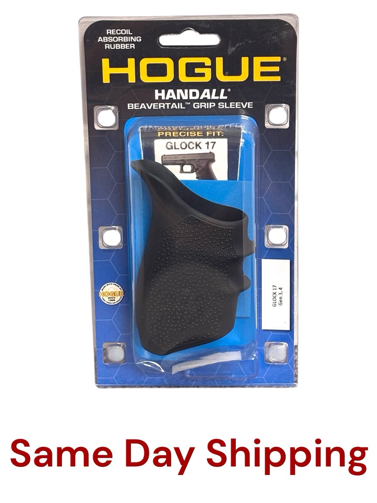 Hogue HANDALL Beavertail Rubber Grip Sleeve For Glock 17 GEN 3/4-Black-17030
