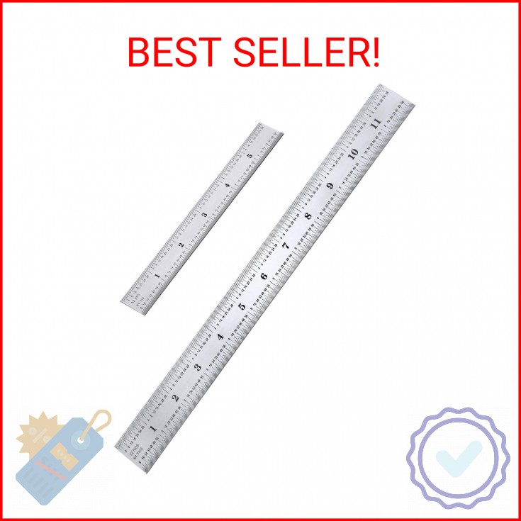 2 Pack Stainless Steel Ruler Machinist Engineer Metric Ruler with Markings 1/8,