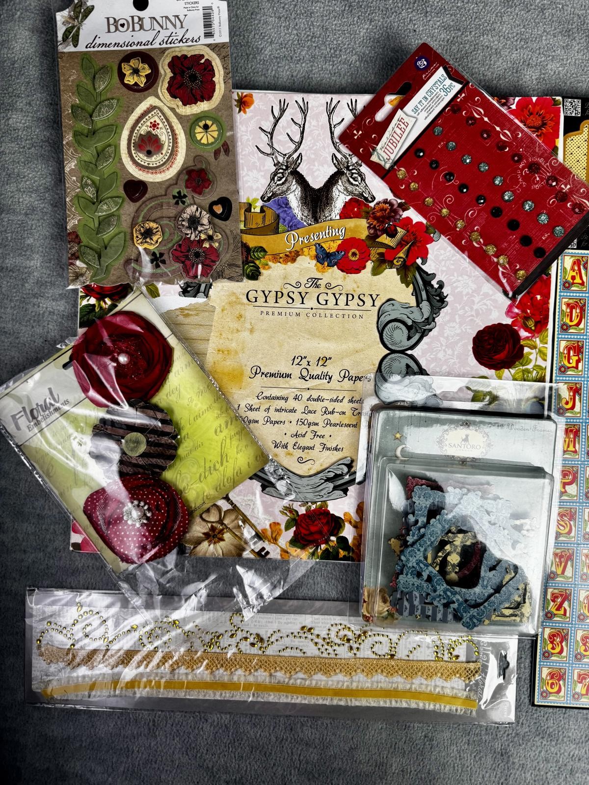 gypsy boho scrapbooking bundle paper pad stickers ephemera mixed lot
