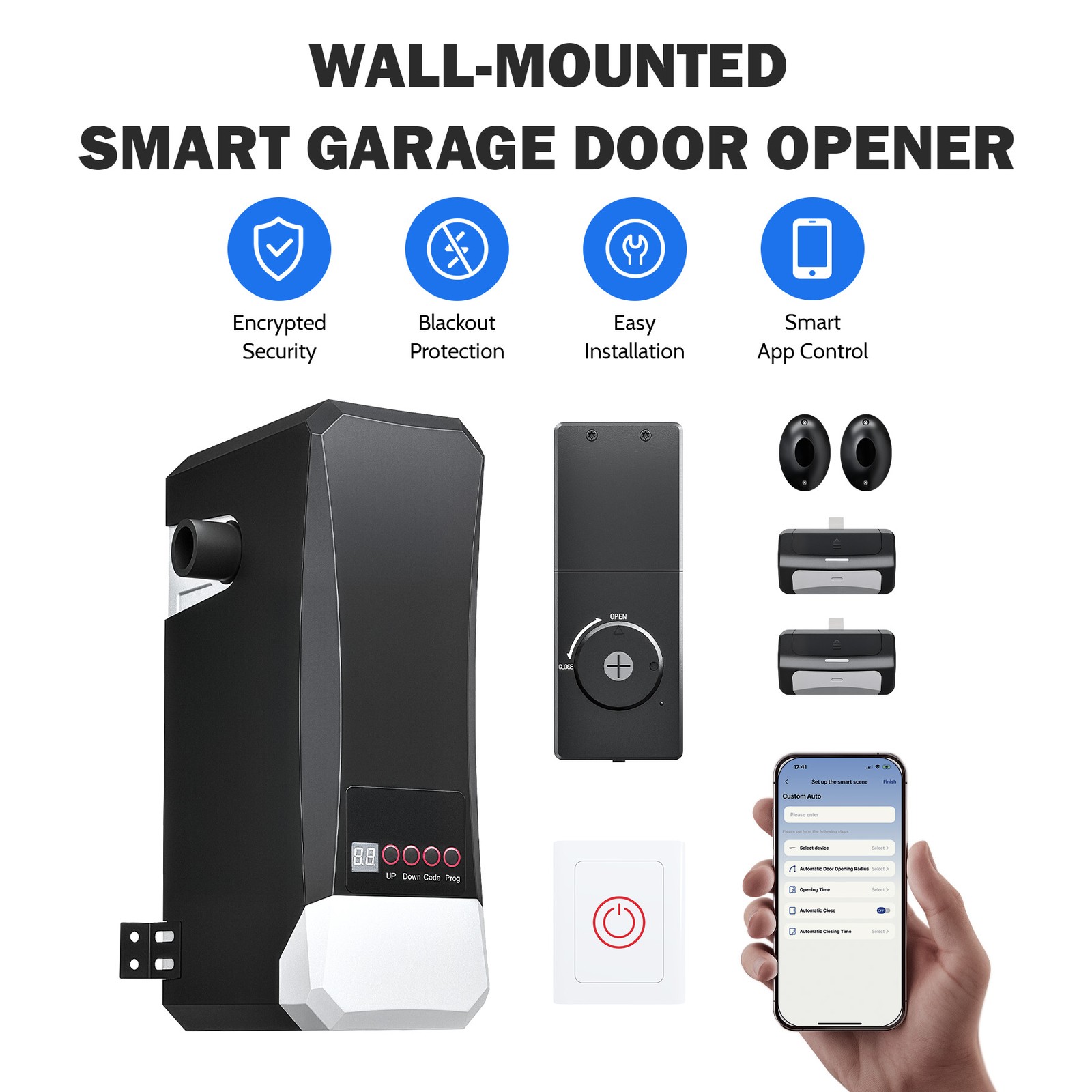ZUMI Wall Mount Automatic App-Control Garage Gate Opener w Electric Lock Remotes