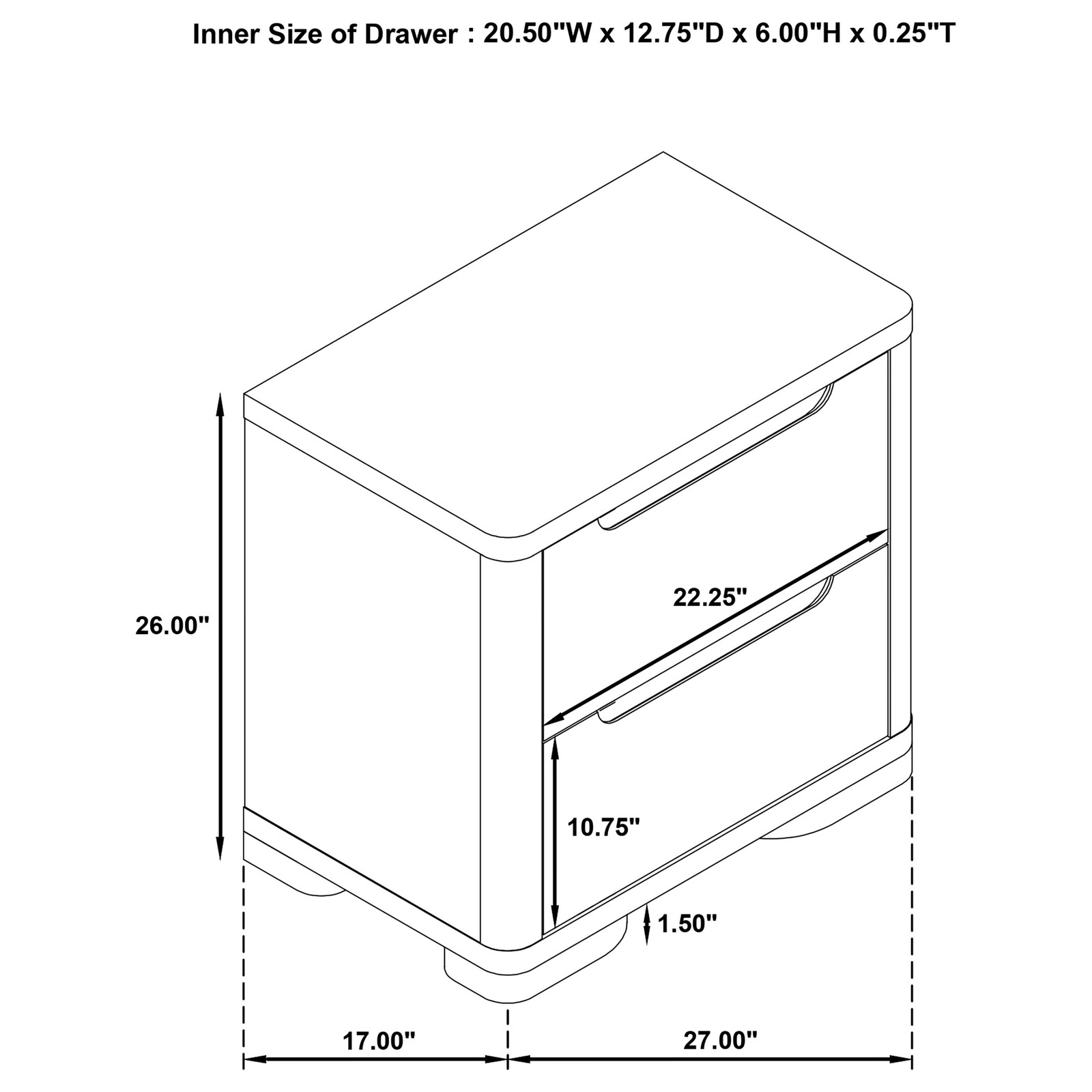 Light Elm 2-drawer Nightstand Bedside Table