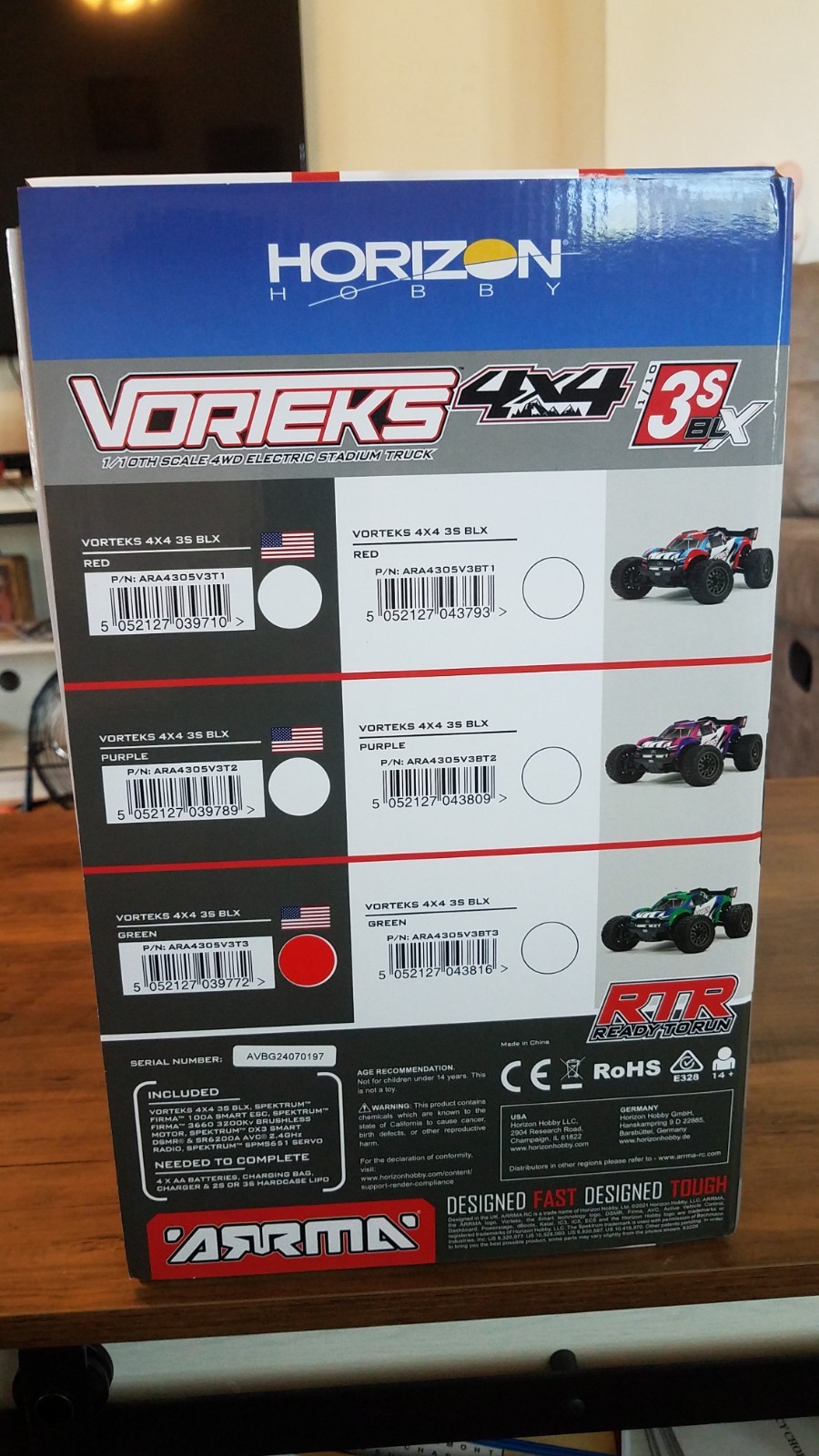Arrma ARA4305V3T3 Vorteks 4×4 3s Blx 1:10 Scale Stadium Truck RTR Brand New