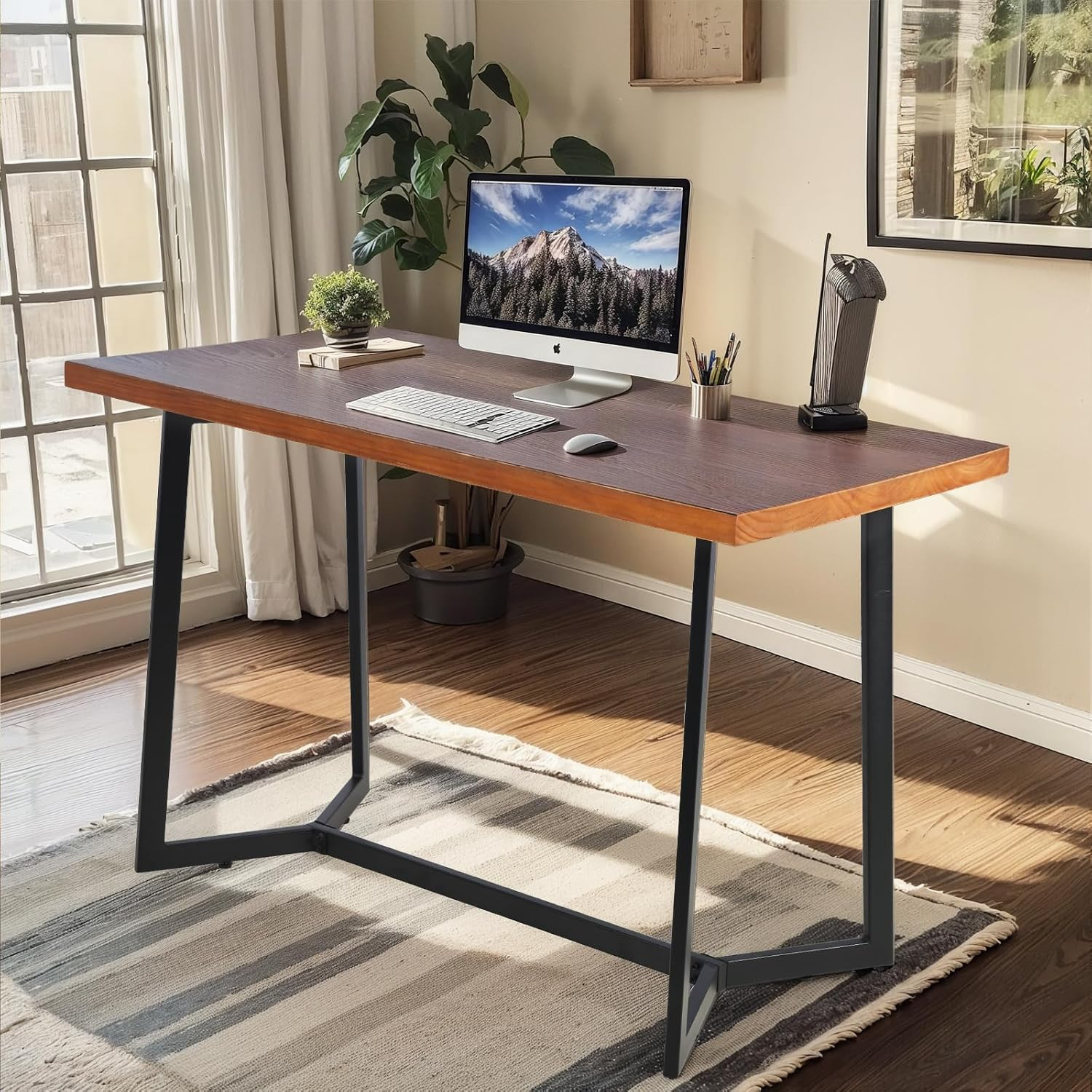 DIY Industrial Design Home Office Desk Laptop Table Wood and Metal Frame Rectang