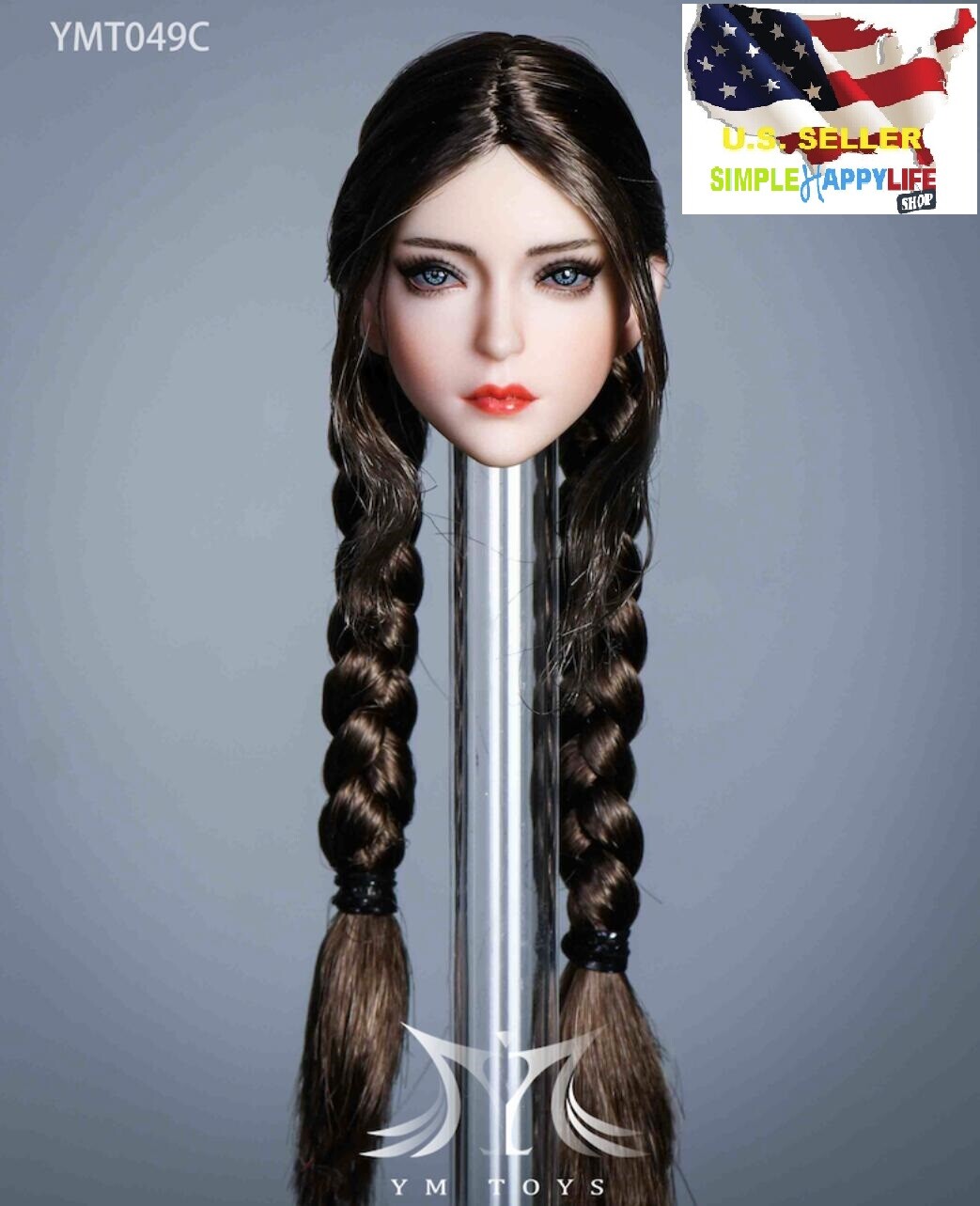 1/6 Female Head Black Hair Blue Eyes YMT049C for12''  female figure Phicen ❶USA❶