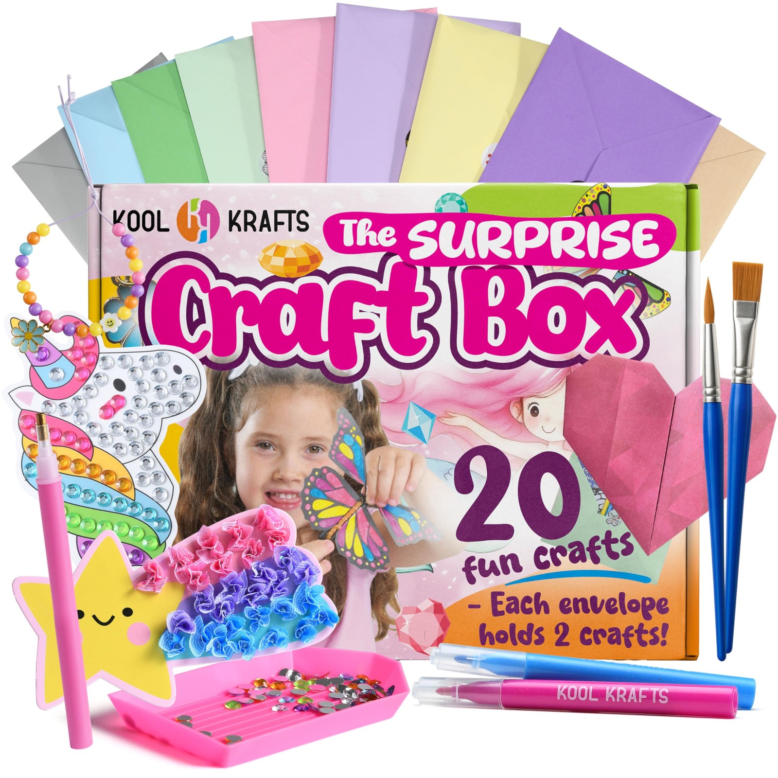 20 Arts & Crafts Kit for Girls – The Surprise Craft Box, 4 inches, Colorful