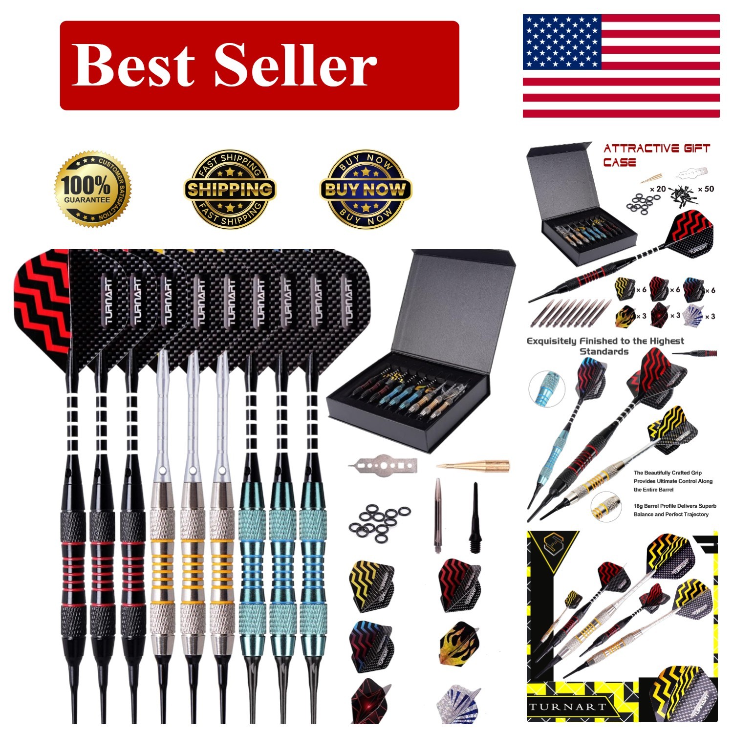 Professional 9-Piece Soft Tip Darts Set for Electronic Dartboard - 18g & 50 Tips