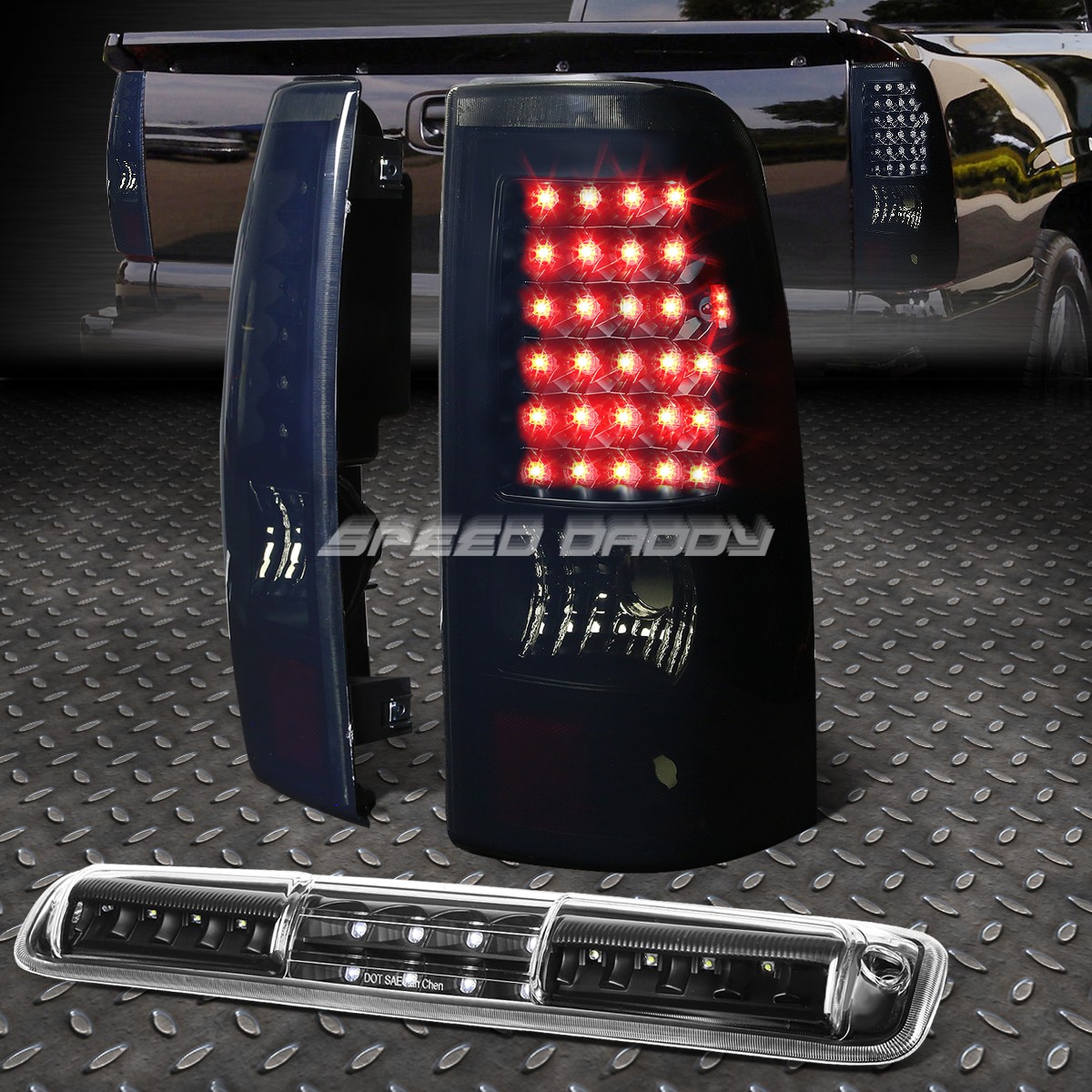 BLACK SMOKED LED TAIL+3RD BRAKE&CARGO LIGHT SET FOR 03-07 CHEVY SILVERADO/SIERRA