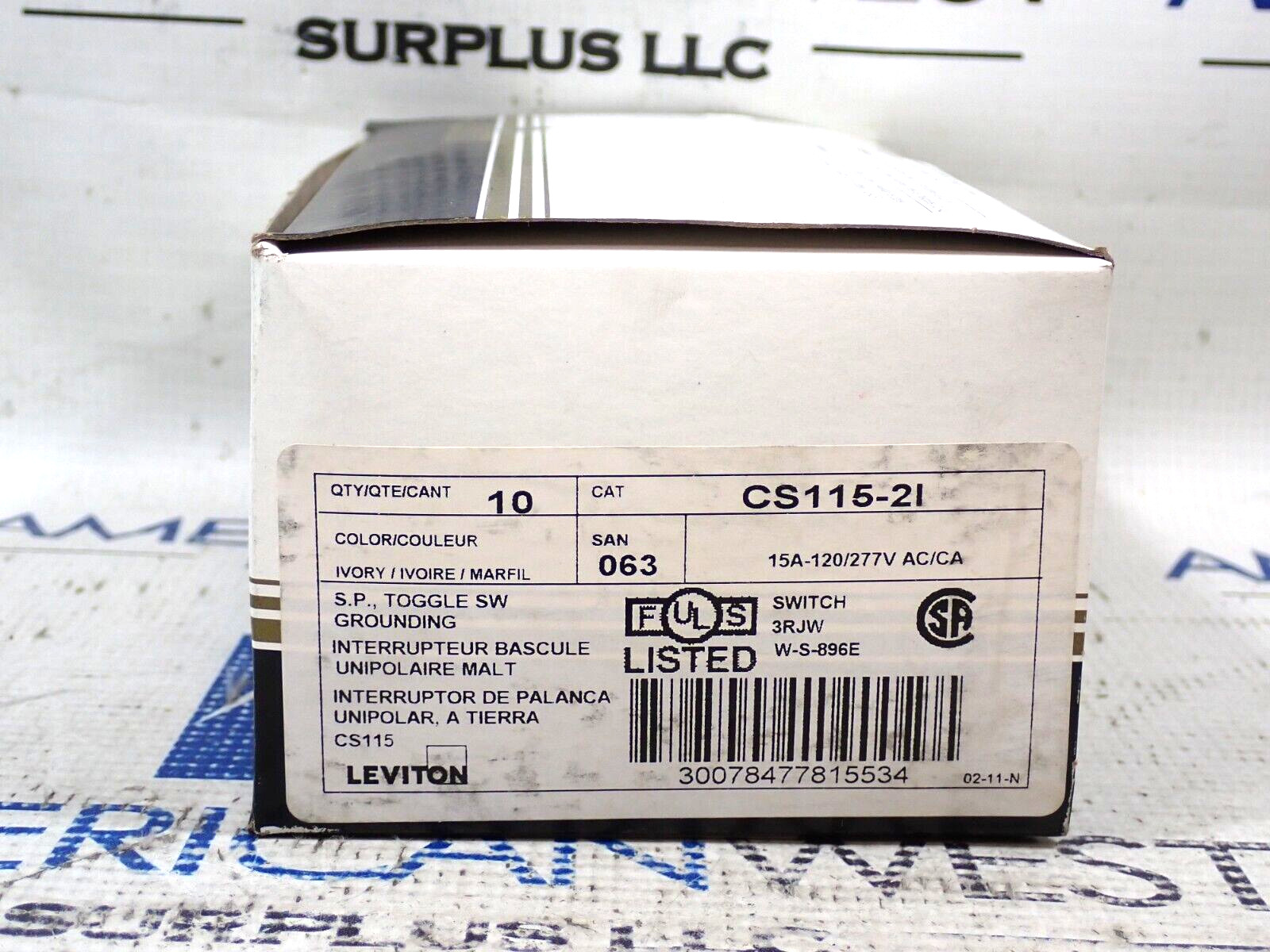 Leviton CS115-21 Ivory Toggle 15 Amp 120/277V Quantity 10