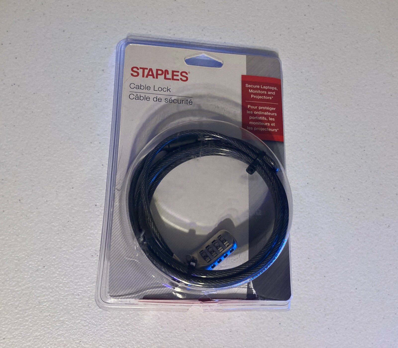 Staples 6.5 Ft Feet (2m) Combination Cable Lock With Security Base Plate Kit