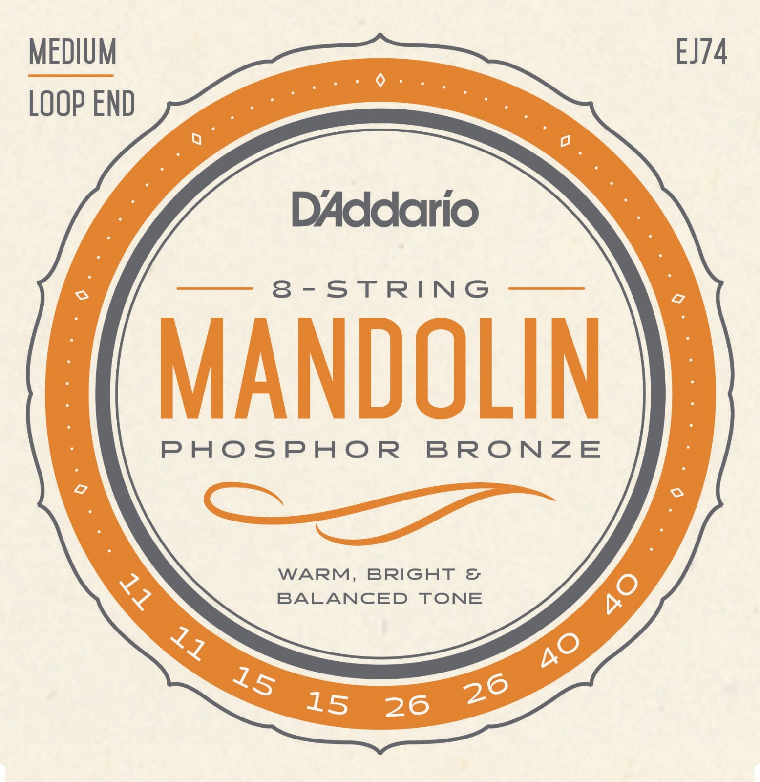 D'Addario EJ74 Mandolin Strings Phosphor Bronze Medium 11-40
