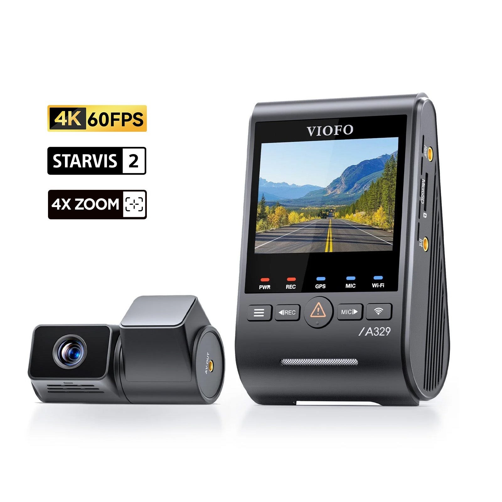 VIOFO A329T 2CH 4K 60FPS+2K Telephoto Cam with 4xOptical Zoom and Sony STARVIS 2
