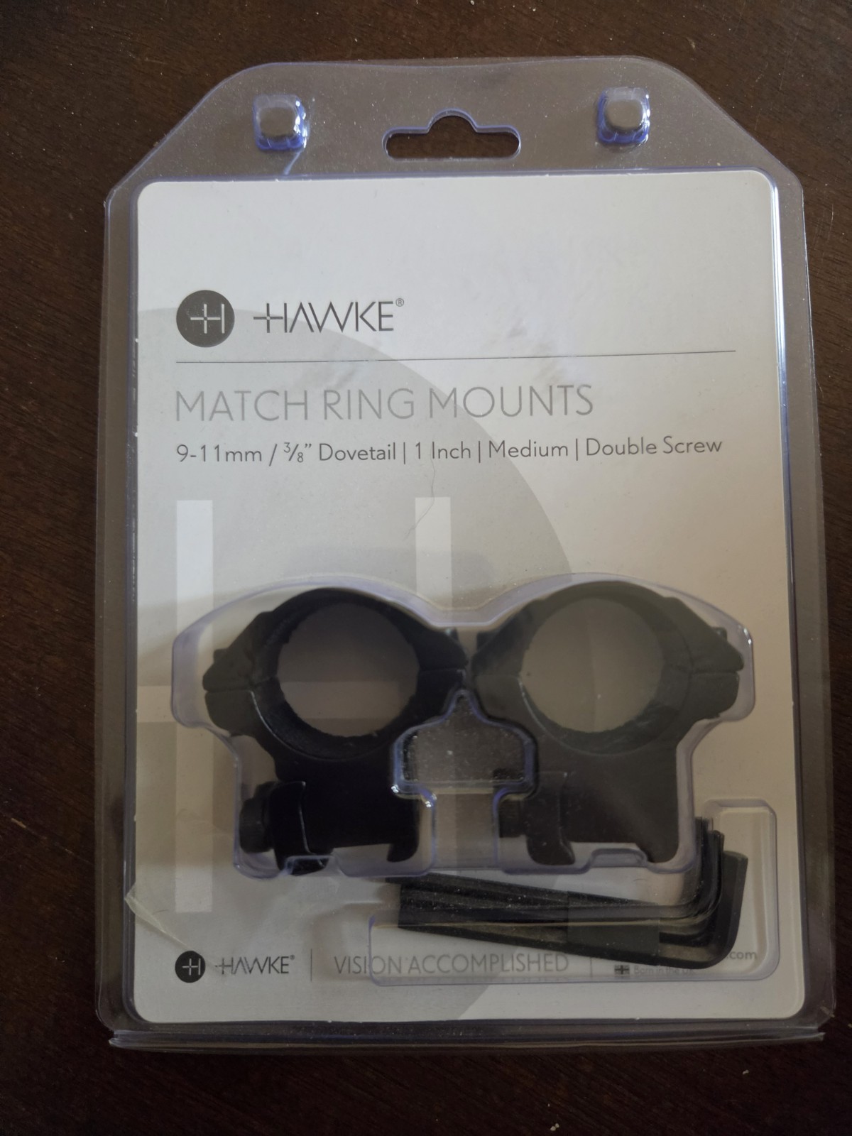 Hawke Match Ring Mounts 1in Medium 9-11mm/3/8 Dovetail Black Double Screw