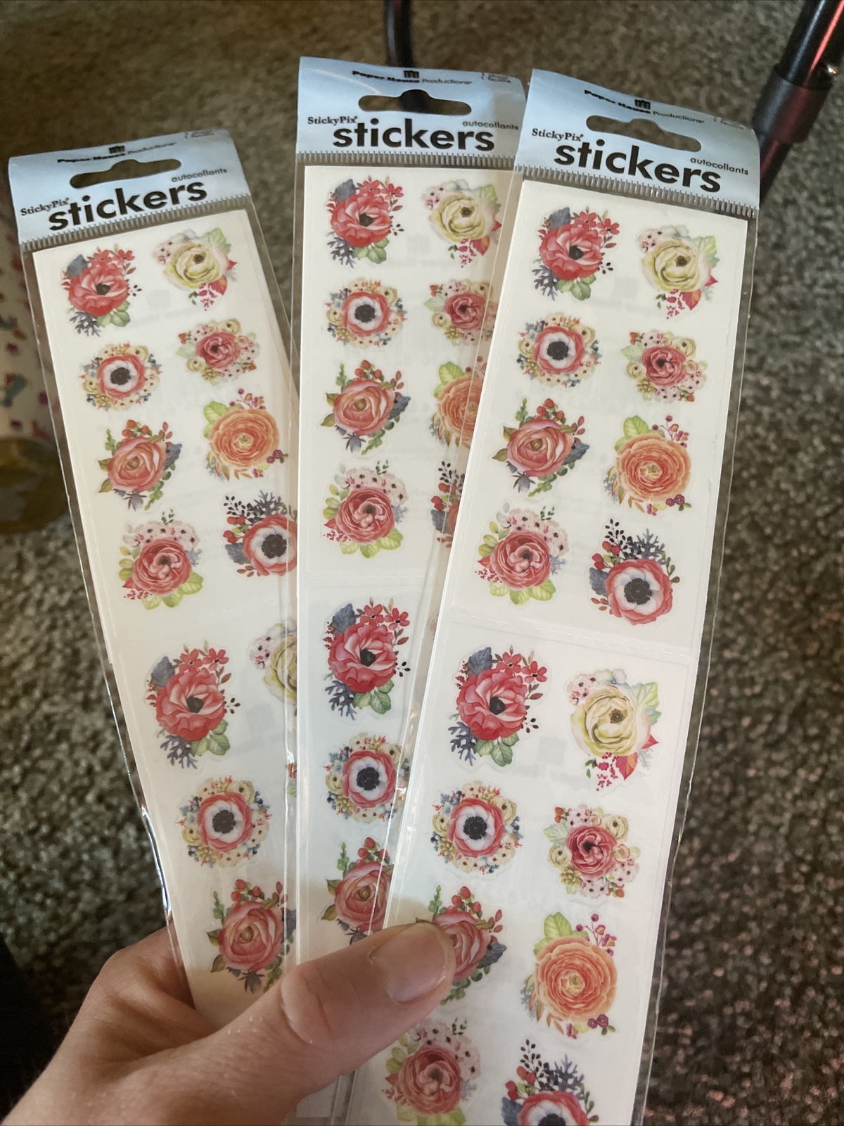 Paper House Productions 2-Inch Stickers, Peach Poppies, 3 Packs New