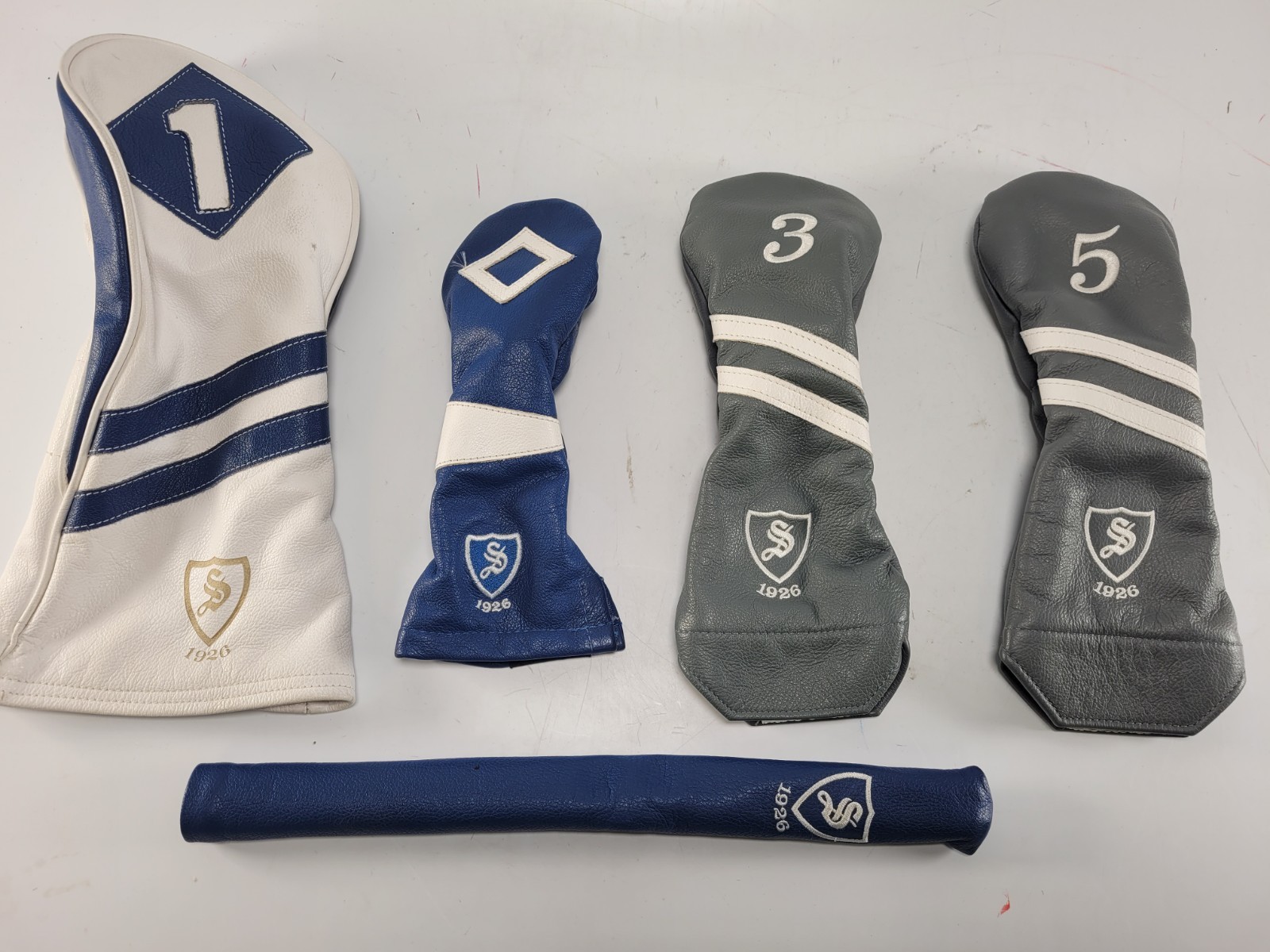 CRU Leather White Blye Gray Golf Club Driver Headcover Set of 5