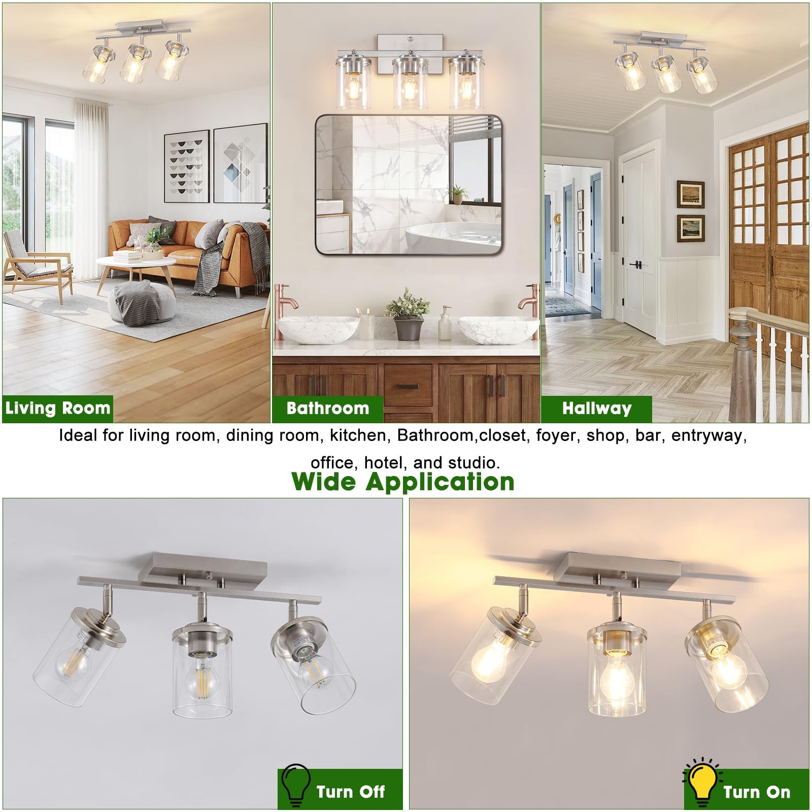 FadimiKoo 3-Lights Kitchen Light Fixtures Ceiling 3-Lights, Brushed Nickel