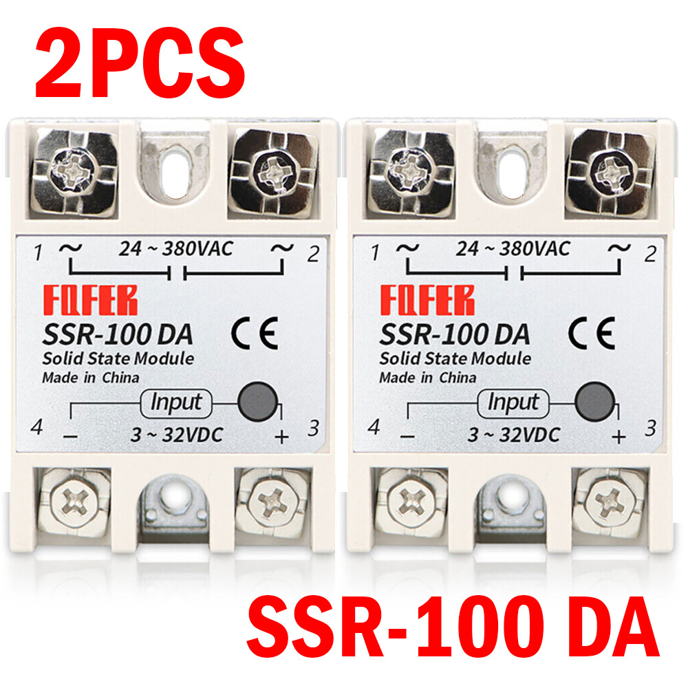 2PC SSR-100 DA Single Phase DC to AC Solid State Relay 3-32VDC 24-380VAC ##