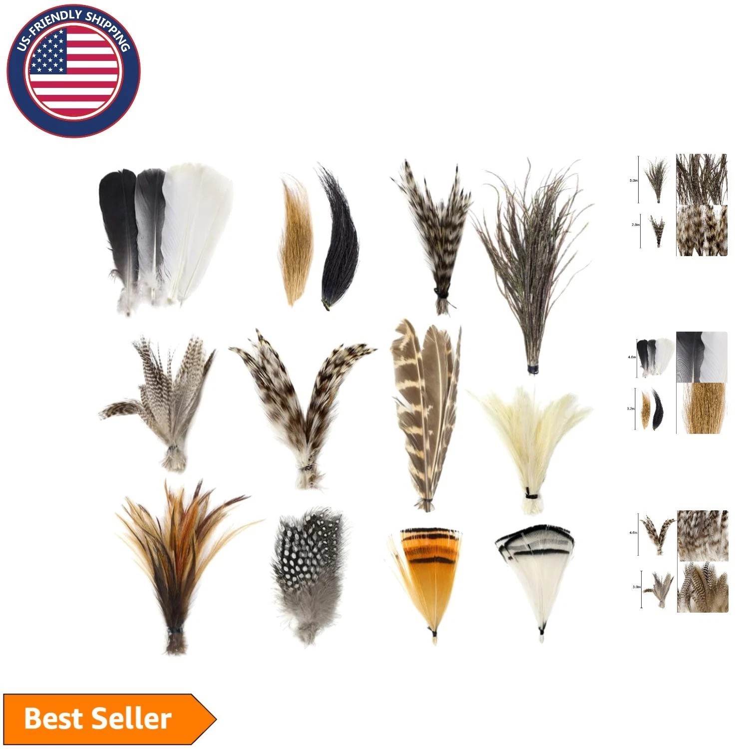 Complete Fly Tying Materials Kit: 12 Top Feathers & Hair for Fishing Adventures