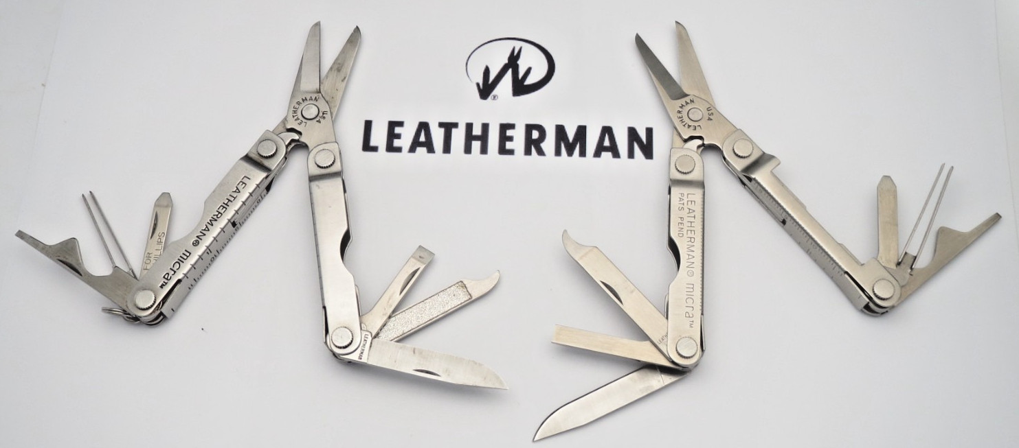 Vintage 1990's LEATHERMAN TOOL - MICRA Keychain Pocket Sized Multools Lot of Two