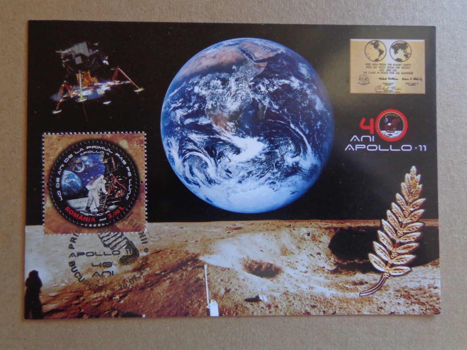 2009 - POST CARD - ROMANIA, SPACE - APOLLO 11, 40 ANI DE LA PRIMUL PAS PE LUNA