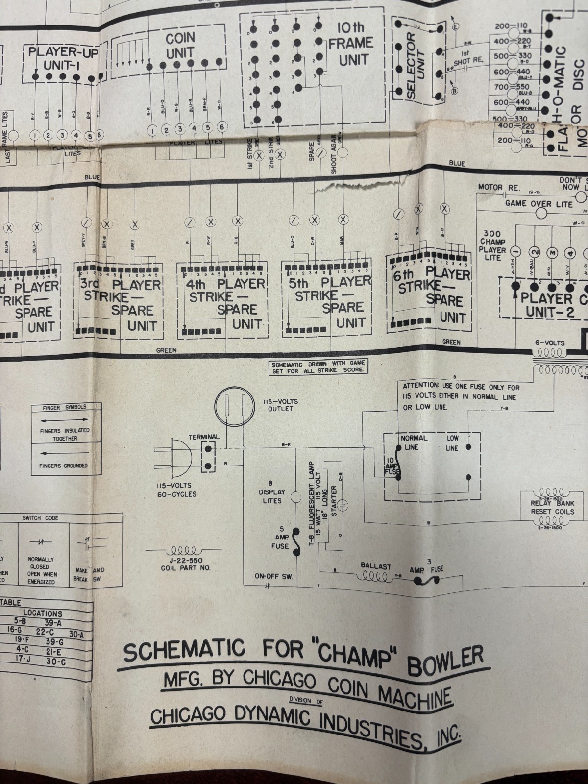 ORIGINAL-CHICAGO COIN-CHAMP BOWLER-SCHEMATICS