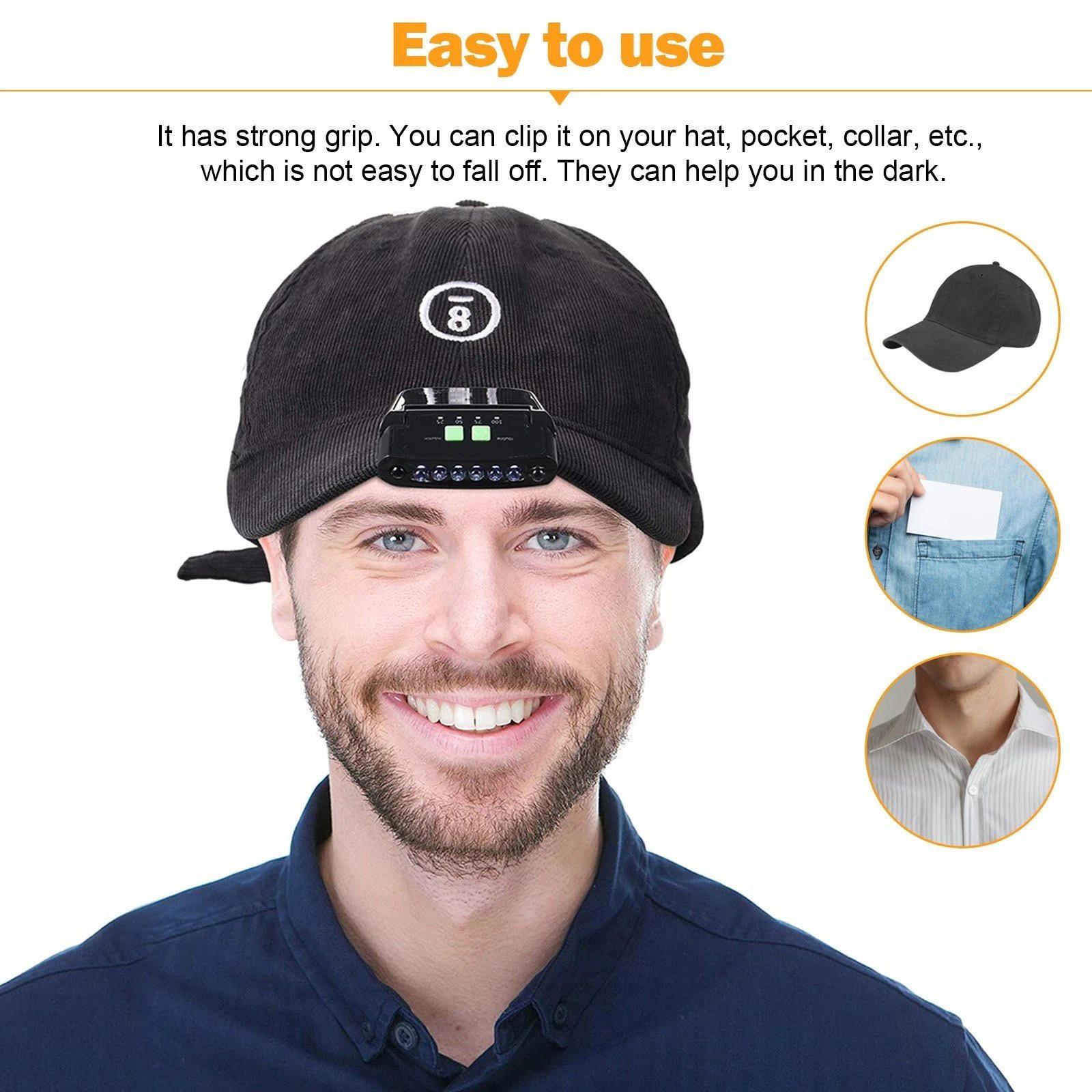 Rechargeable Hat Clip Light with Infrared Sensor Two Modes for Night Walking